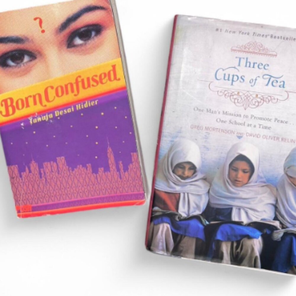 2 Book Bundle Two books  "Born Confused" Novel by Tanuja Desai Hidier "Three Cup